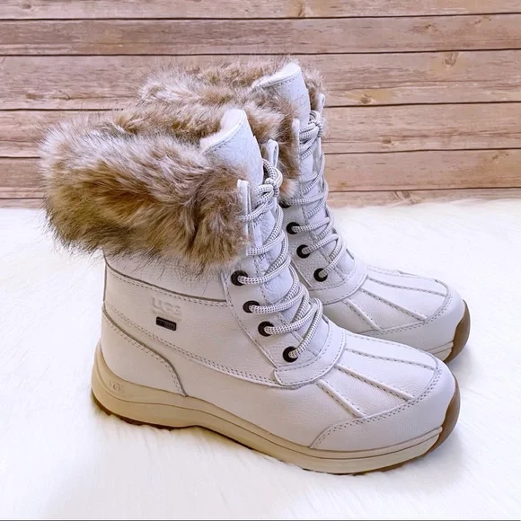UGG Women’s Adirondack III Tipped Waterproof White Leather Boots - Picture 1 of 10